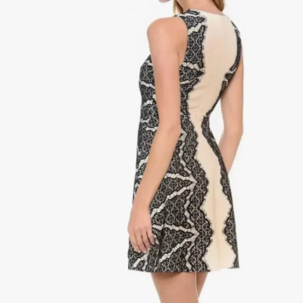 Diane von Furstenberg size 2 cream sleeveless dress with black lace - Picture 2 of 8